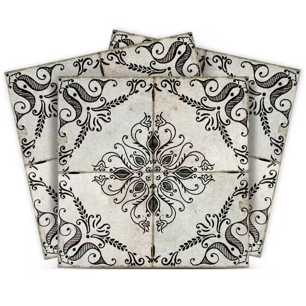 Black and White V44 7x7 Inch Peel and Stick Vinyl Tile 24-Pack Covers 8.17 Sq Ft