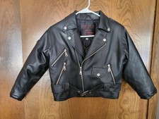 Motorcycle Biker Jacket Faux Leather Boy's Sz. 7 Black Lined