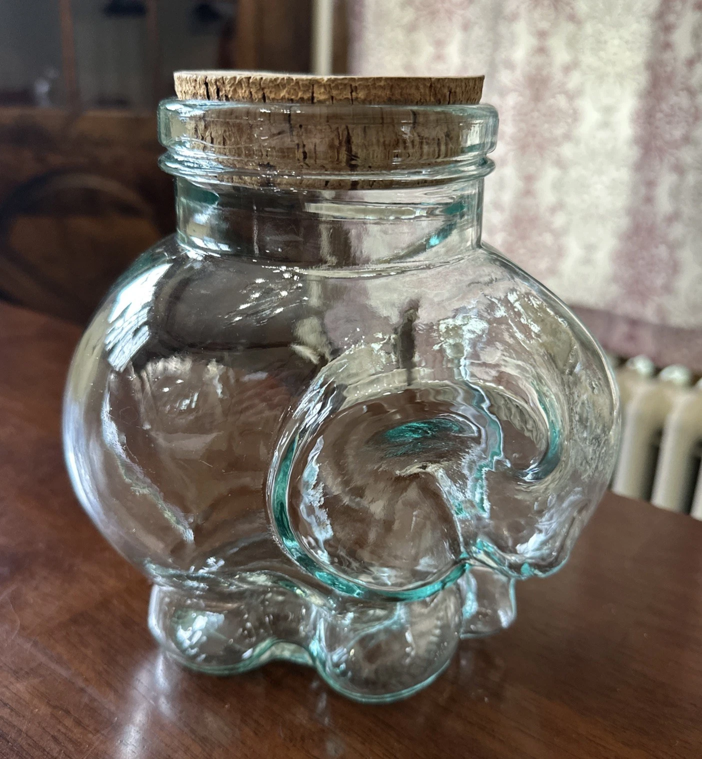Elephant Glass Storage Canister Container Cork Lid Italy Kitchen Decor