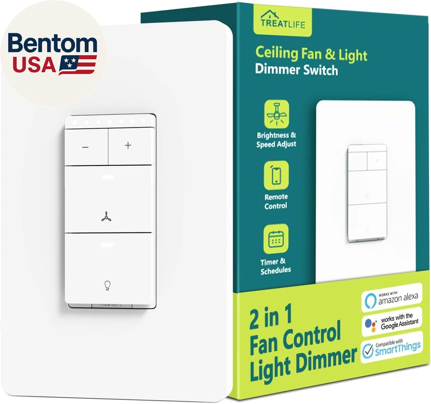 Smart Ceiling Fan Control and Dimmer Light Switch, 2.4Ghz Wifi Only, Neutral Wir