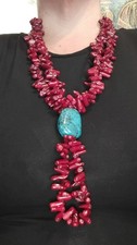 Vintage Native American Sterling Silver 274 G Coral & Turquoise Beaded Necklace