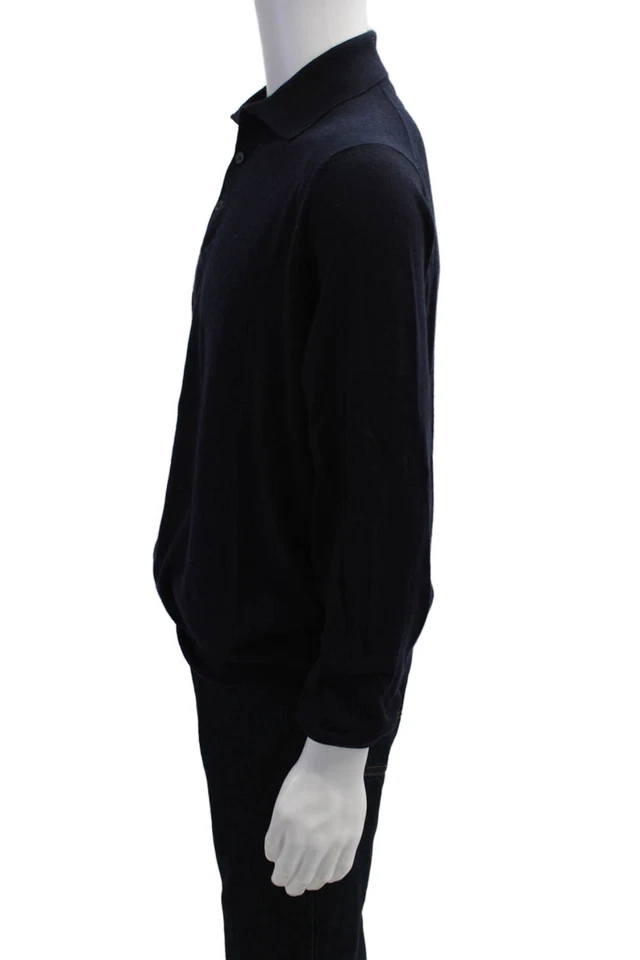 Brunello Cucinelli Mens Point Collar Polo Dark Blue Wool Cashmere Size L - Image 2 of 4