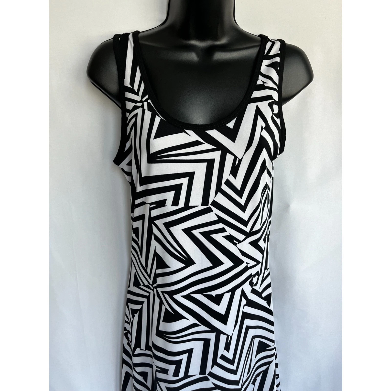 Maxi abito astratto Celine by Champion Y2K taglia M anni 90 retrò bianco e nero floreale