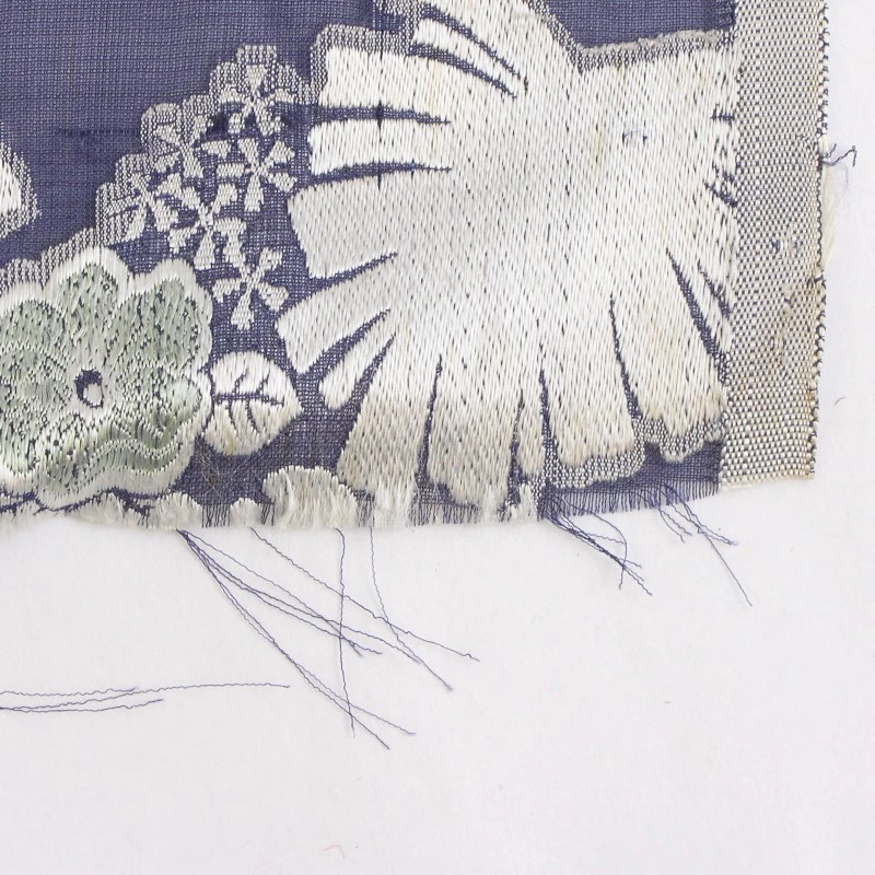 Tela brocado de seda azul oscuro y plateado diseño floral tropical 29" x 2 7/8 yardas Foto 3 de 4