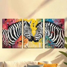 3pcs  Two Zebras Painting on Canvas  Wall Art Canvas Framed 50x70cm