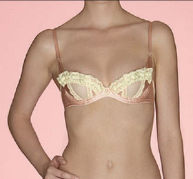 Agent Provocateur vintage cookie 36C corset bra pink silk lemon lace Peek a BOO