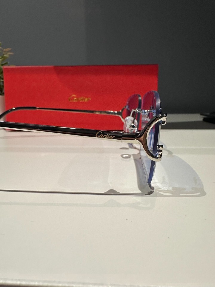 Cartier Sunglasses Blue Lens Sunglasses With Silver Frame Dimond Cut eBay