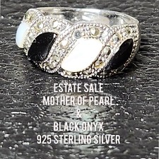 Vintage Sterling 925 Ring Mother OF Pearl and Black Onyx Size 8.75.--Was 77.77