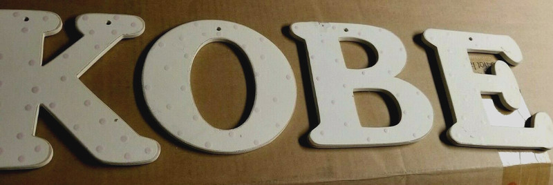 NURSERY DECOR ~ FOUR 6" WOOD LETTERS: "K" "O" "B" "E" ~ WHITE W/ PINK DOTS