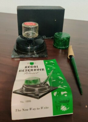 Regal Reservoir Pen Set Green With Box and Manual Black Base