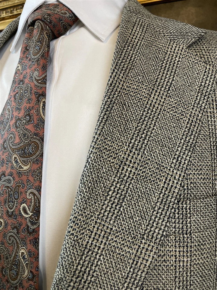 Chaqueta Blazer De Colección Oscar De La Renta 44R Seda y Lana Tweed Negro Blanco Cuadros 2Btn Foto 4 de 4