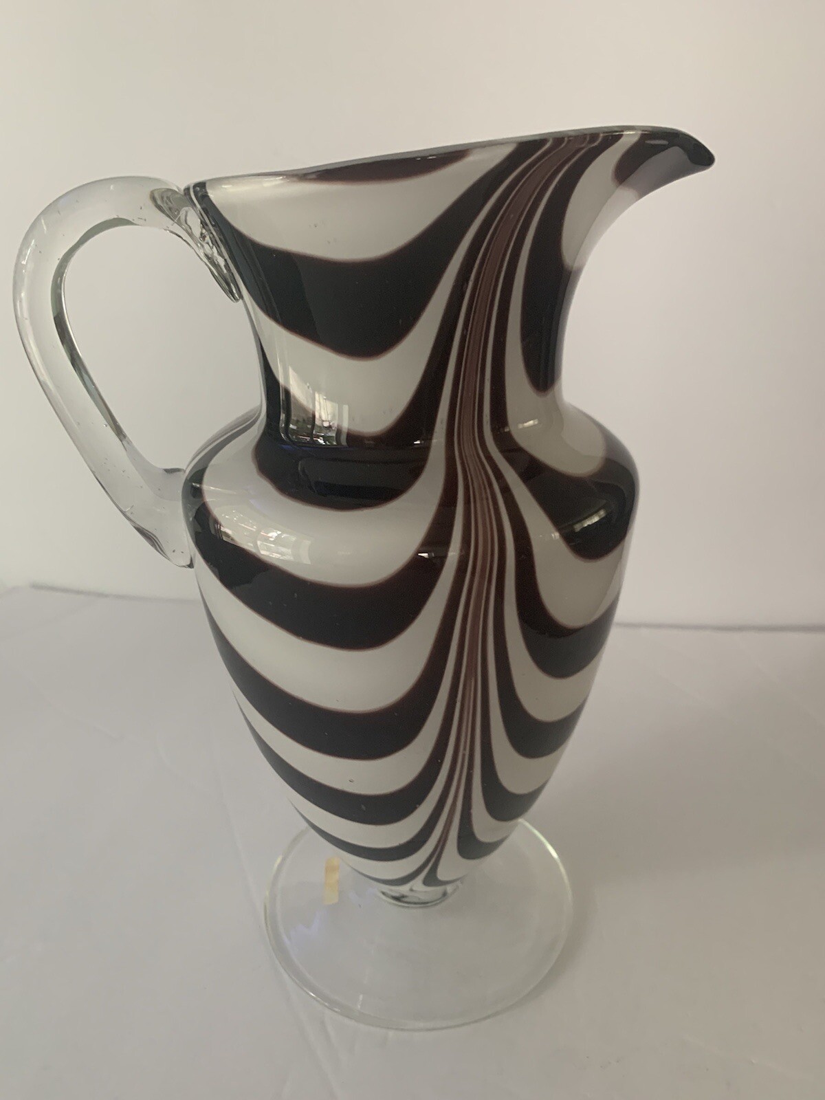 Vintage Murano Handblown Purple White Swirl Glass Pitcher Vase  