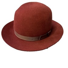 L.L. Bean Women's "Fedora" Brimmed Wool Orange/Red Hat OSFM M Made In USA Fall
