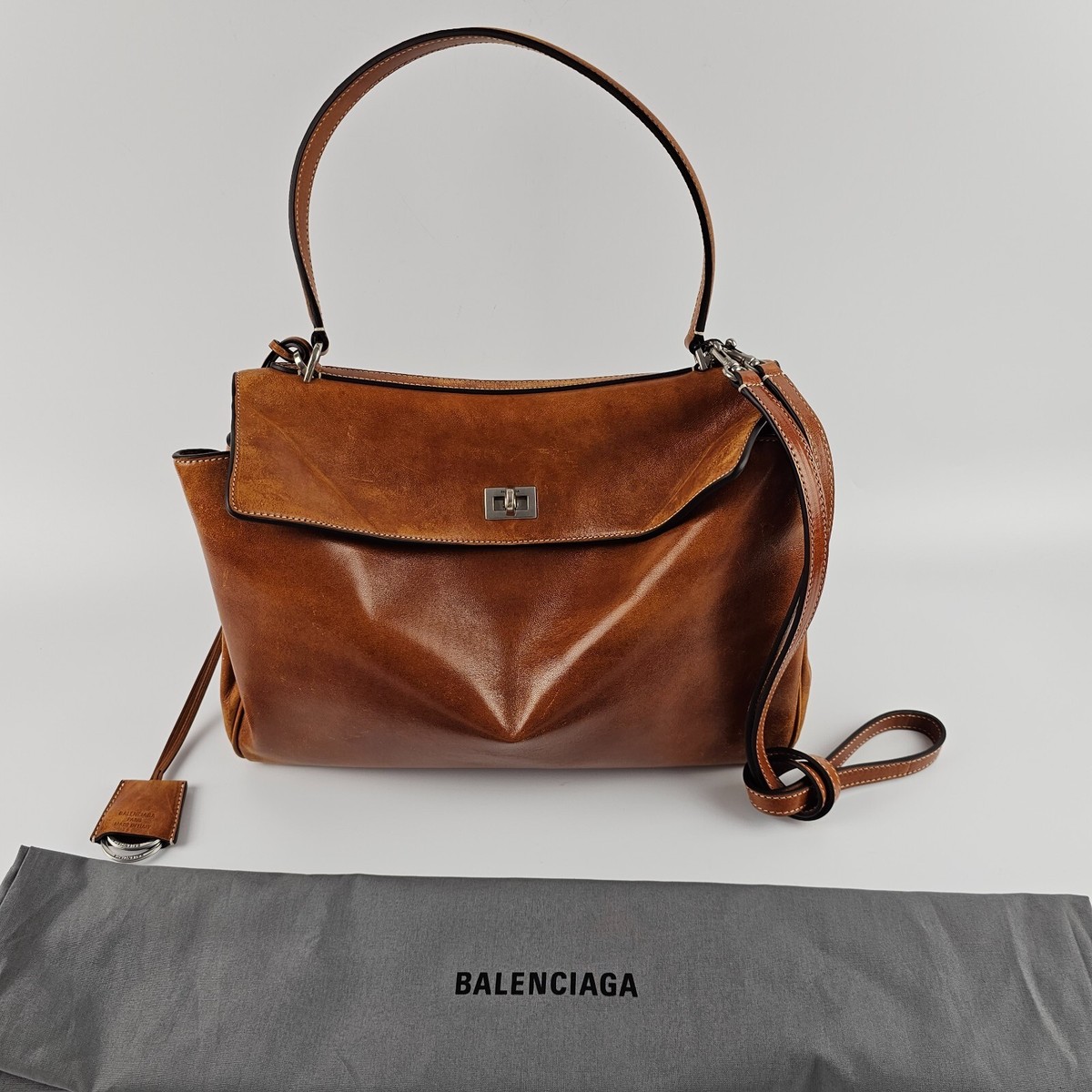BALENCIAGA Rodeo Medium $4600 Tan Cowboy Leather Handbag New