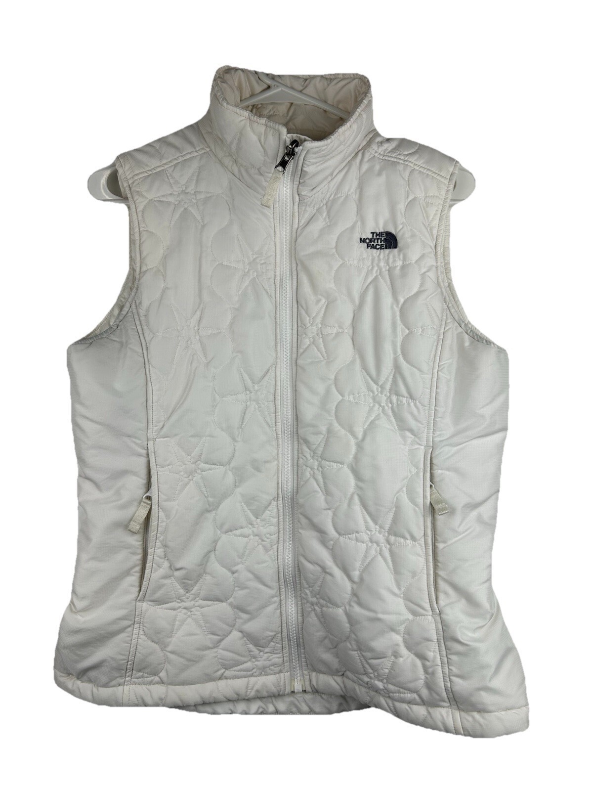 North Face Womens Medium White Polyester Quilted Zip Vest Sleeveless