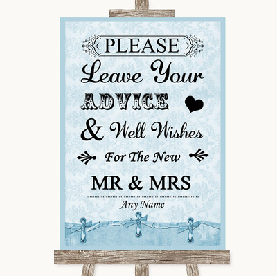 Blau Shabby Chic Gästebuch Beratung & Wünsche Mr & Mrs personalisiert Hochzeit Schild