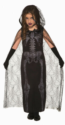 Girl's Galaxy Skeleton Costume - Hooded Dress With Glitter Skirt & Matching Footless Tights