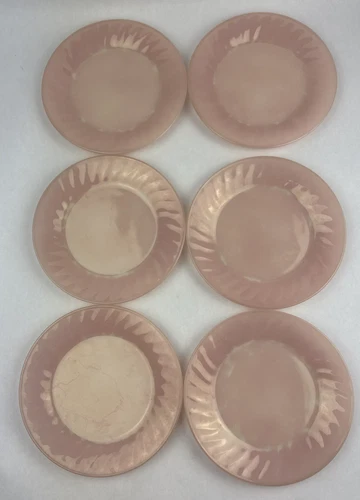 (6) Fire King Swirl Pink Dessert Salad Plates Anchor Hocking Dishes Luncheon Vtg