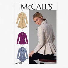 ChicPeplum Notch-Collar Jackets for Misses, Sizes 6-14 (Pattern M7513)