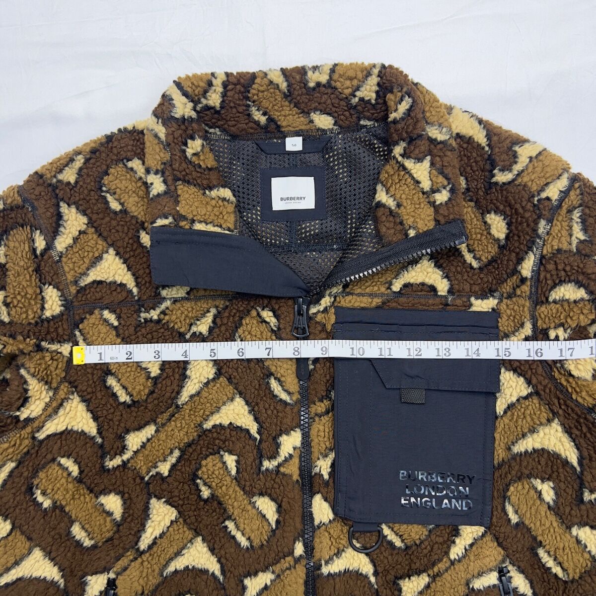 Burberry Brown Monogram Fleece Jacquard Jacket Size Medium Burberry Brown Monogram Fleece Jacquard Jacket Size Medium