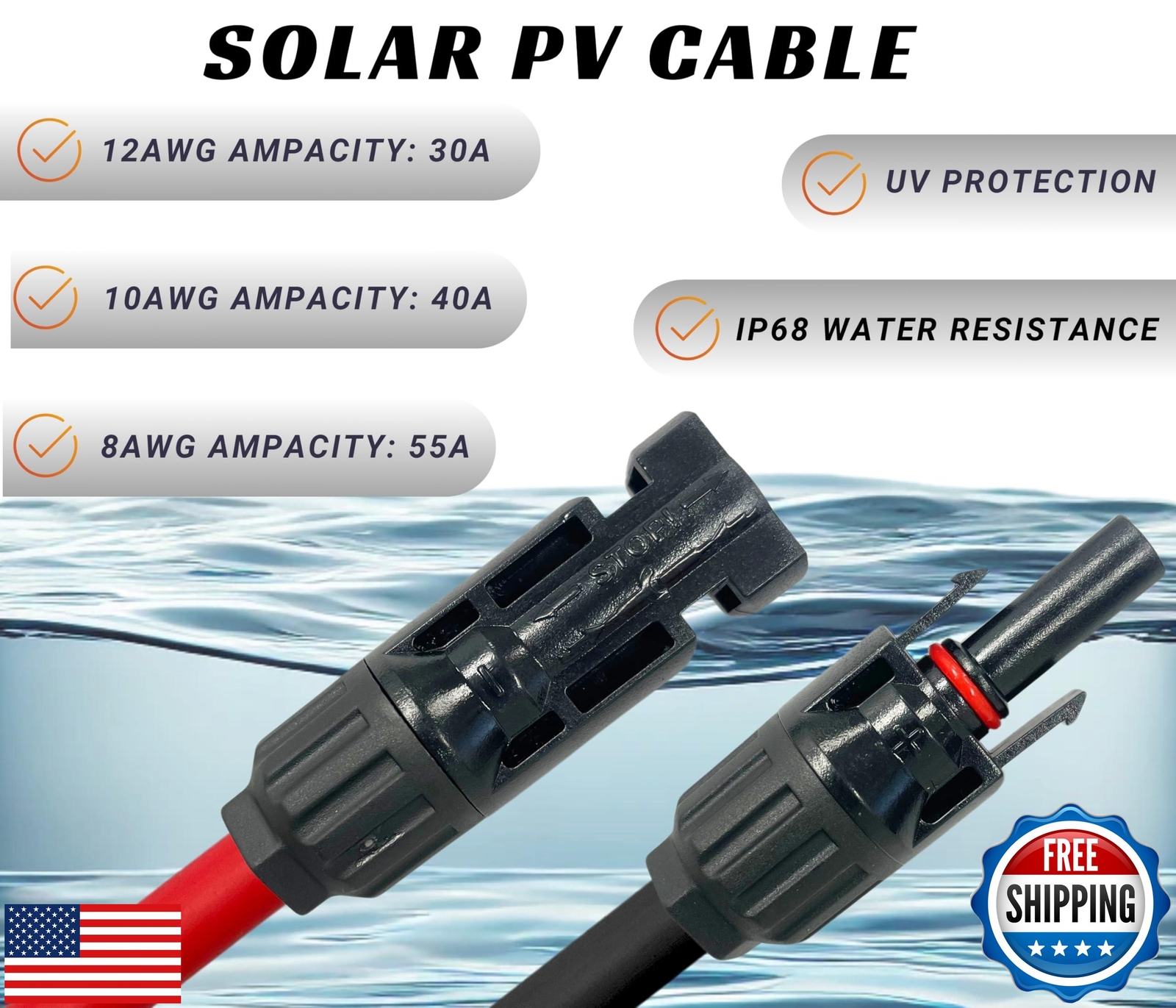 WindyNation 12 Gauge 12 AWG Pair 20 Feet Black + 20 Feet Red PV Photovoltaic 