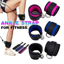 2X Gym Heavy Duty Ankle Strap Pair Weight Lifting D-Ring Attachment Pulley Cable