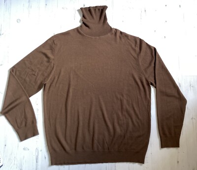 Mens 100% Wool Turtle Neck Knitted Soft Pullover Jumper Brown XXL TU  Sainsbury UK