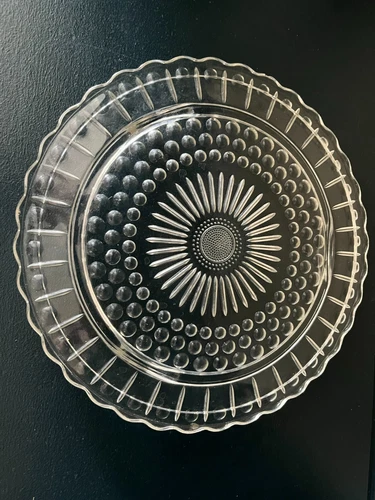 Clear Federal Glass Bubble & Sunflower Footed Cake Plate