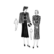 Past Patterns 1922B - Late 1930s Dress with Cape Sewing Pattern bust 34" b34