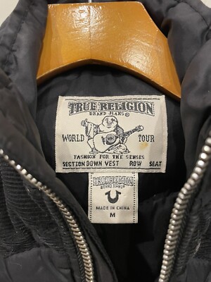 True Religion ダウンベスト True Religion World Tour Down Feather Puffer Vest Full Zip Black