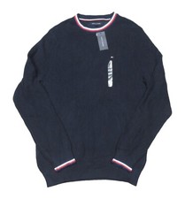 Tommy Hilfiger Men's Navy Solid Ribbed Cotton Crew-Neck Pullover Sweater