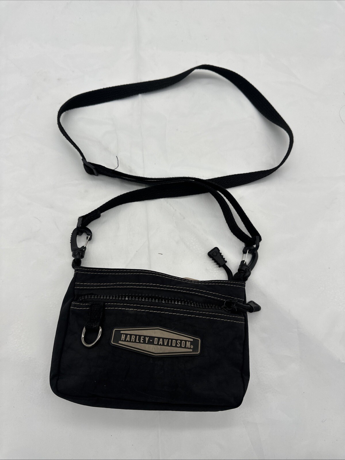 Harley-Davidson Motorcycles Black Y2K Nylon Logo Triple Zip Waist/Crossbody