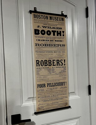 1862 John Wilkes Booth  Robbers  Boston Museum Playbill  Banner Scroll Poster