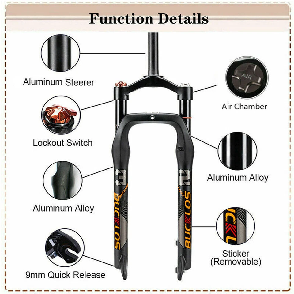 26*4.0 inch MTB Fat Bike Air Suspension Fork 1-1/8 Threadless Disc Brake Fork QR - Image 2 of 4
