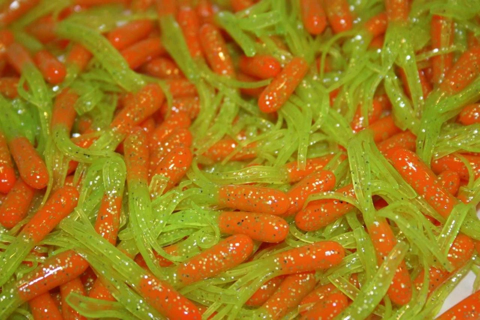 40 pk 1.5" Orange / Chartreuse Sparkle Crappie Fishing Tube Jig Skirts Bluegill