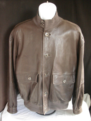 Vtg. Gold Pfeil Brown Pebble 100% Ultra Soft Lambskin Bomber Jacket Sz. 48