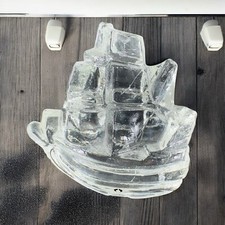 Pukeberg Sweden Art Glass Clear Boat Sailing Ship Heavy Figurine Paperweight VTG