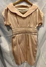 Women's Dress Vtg Short Sleeve V-Neck Champagne. Measurements In Pix.