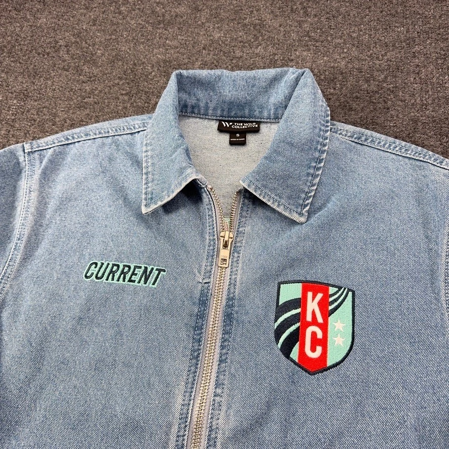 The Wild Collective Kansas City Current Denim Jacket Light Wash Blue Small NWSL image 2