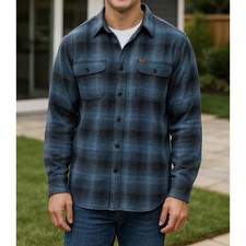 NWT Orvis Men's XL Flannel Shirt Blue Black Plaid Heavyweight Thick Cotton Warm