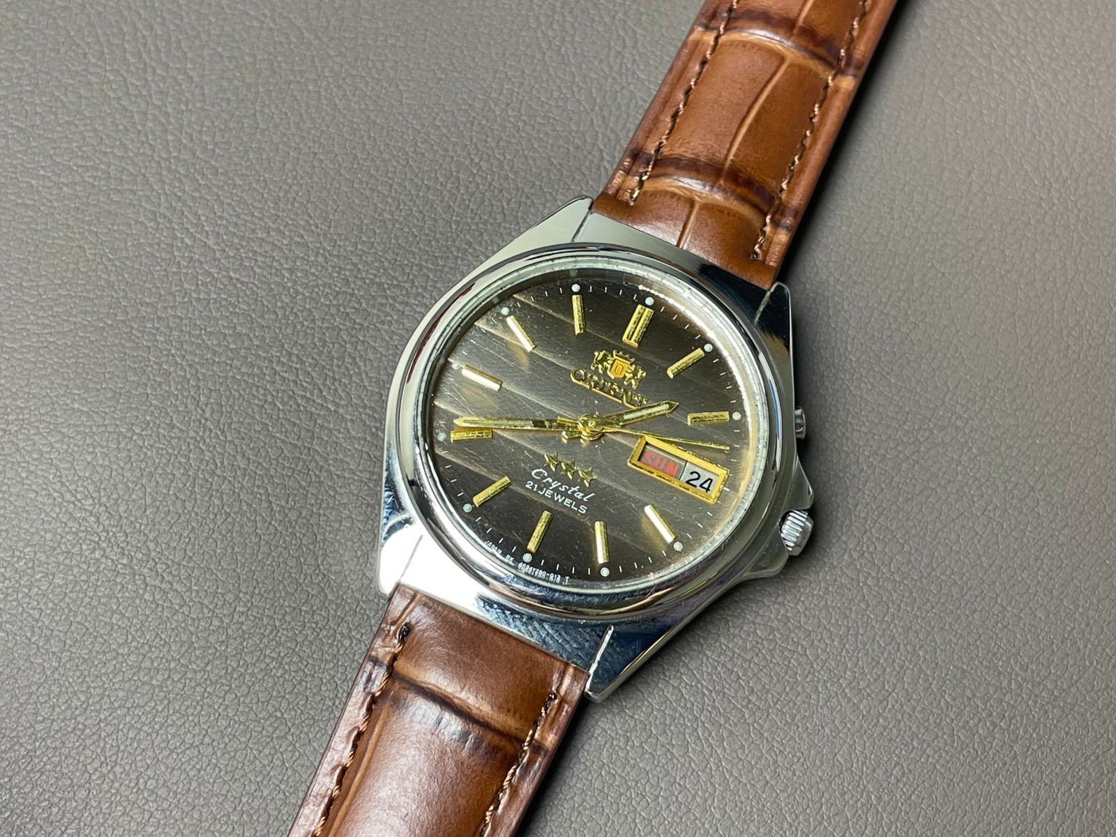 Vintage Orient Crystal 3 Star Dual Shade Dial 36mm Men's Watch