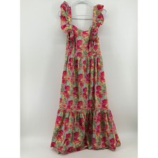 Peyton & Parker Floral Cotton Maxi Dress Ruffle Open Back XL Colorful Feminine