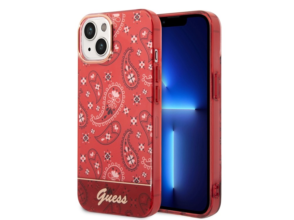 Coque iPhone 14 Plus Guess Bandana Rouge en silicone protection antichoc - 2