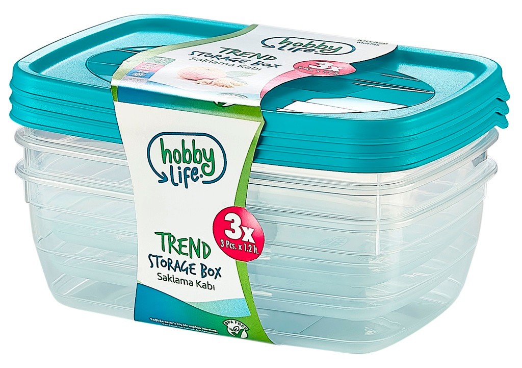 Hobby Life Food Storage Plastic Lunch Box Container with Lid 1.2L - Set of 3