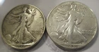 Walking Liberty Silver Half Dollars, 50c, Lot of 2, 90% Silver-LOT C