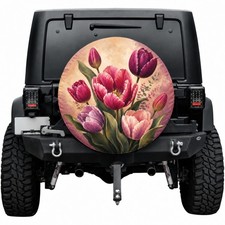 Pink Purple Tulip Spare Tire Cover Vintage Floral Garden Tire Cover Pink Purple Tulip Spare Tire Cover Vintage Floral Garden Tire Cover