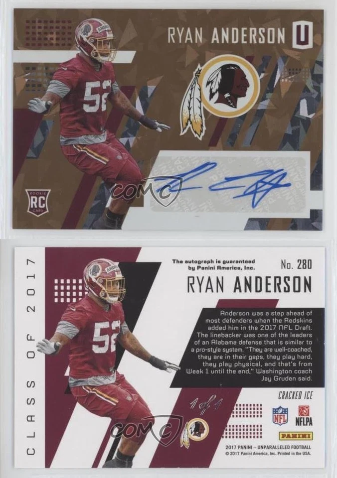 2017 Unparalleled Class of Gold Cracked Ice 1/1 Ryan Anderson Rookie Auto RC e6p - Image 3 of 3