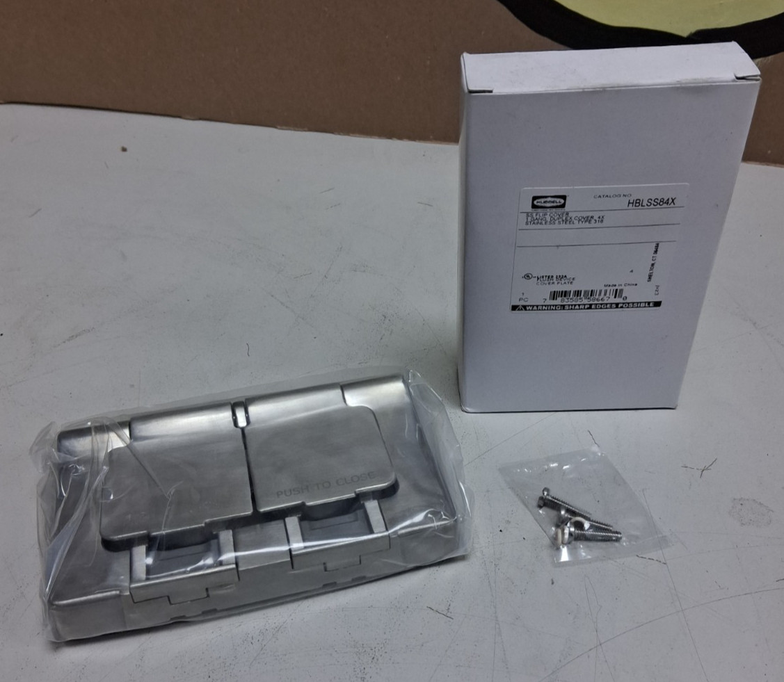 😎 NEW HUBBELL STAINLESS STEEL 2 OUTLET WEATHERPROOF WALL PLATE HBLSS84X