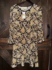 Michael Kors NEW Women’s Dress Medium M Black Marigold Long Sleeve Paisley Shift