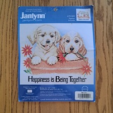 Puppies Happiness Is Being Together Janlynn Cross Stitch Kit NEW 12.5" x 10.5"